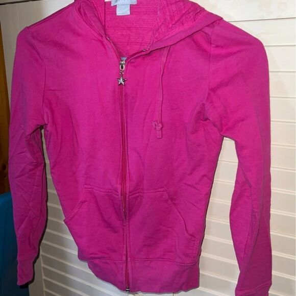 Pink lightweight cropped jacket by Max, rhinestone star pull on the zipper - Picture 1 of 4